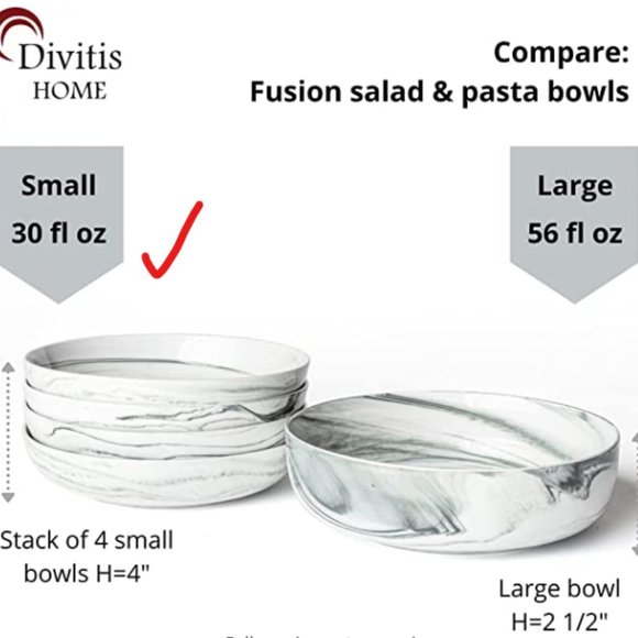 7.75" PORCELAIN PASTA - SALAD BOWLS - 30 oz - SET OF 4 (Black/White) - Picture 4 of 6
